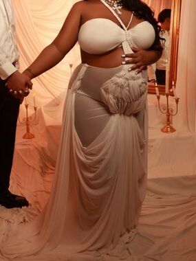 Asymmetric Draped High-Low Skirt in Cream